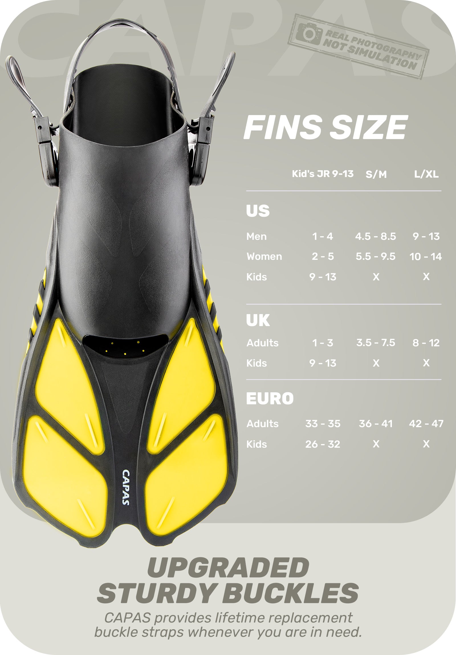 CAPAS Swim Fins for Snokeling, yellow